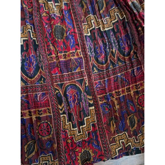 90s Burgundy Red Blue Dark block boho print broomstick skirt M/L - Picture 4 of 7